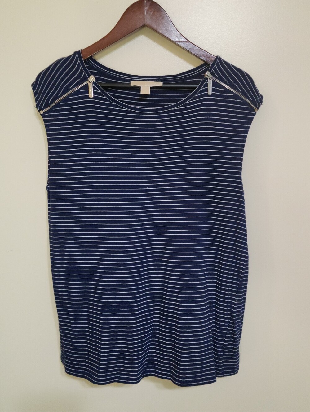 Michael Kors Women's Top Nautical Stripe Zip Shoulders Size L Sleeveless Coastal - Picture 2 of 6